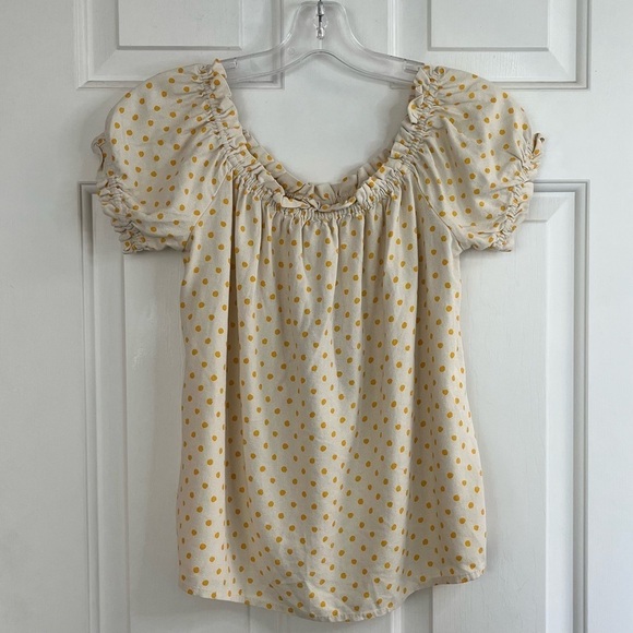 Vero MODA Off-Shoulder Linen Birch Saffron Polka Dot Boho Blouse Size S NWT - Picture 6 of 12